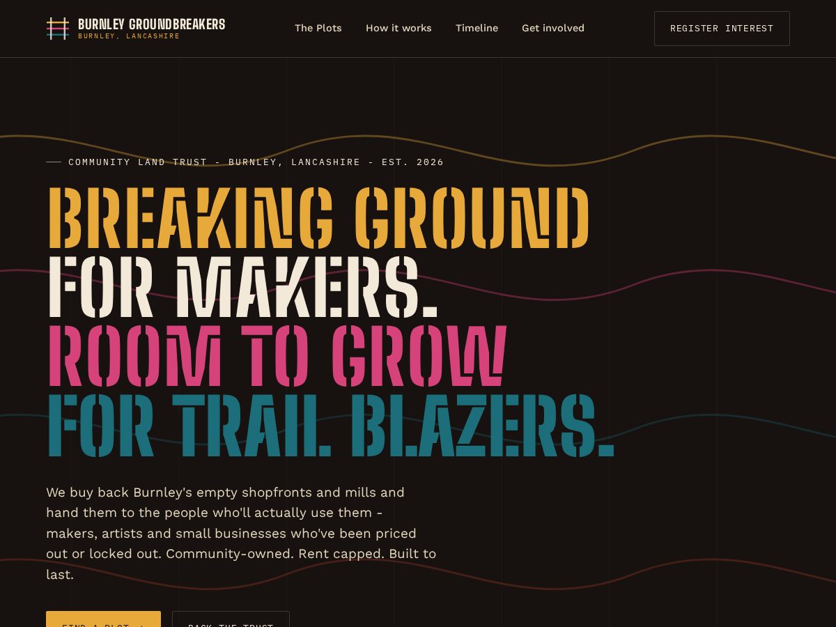 Landing-page snapshot of burnleygroundbreakers.com