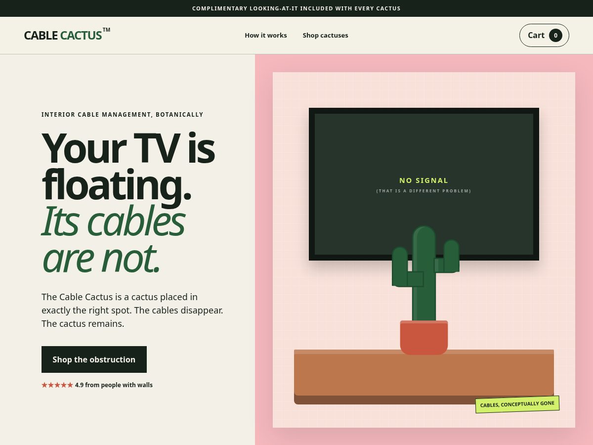 Landing-page snapshot of cablecactus.com