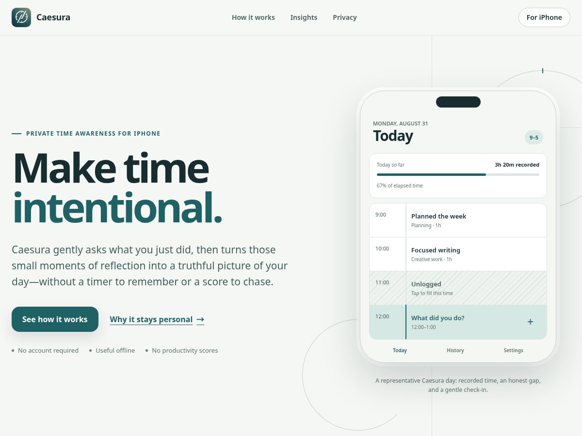 Landing-page snapshot of caesuratime.com