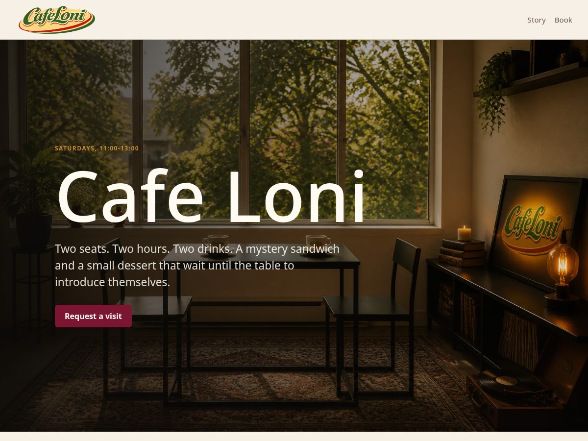 Landing-page snapshot of cafeloni.com