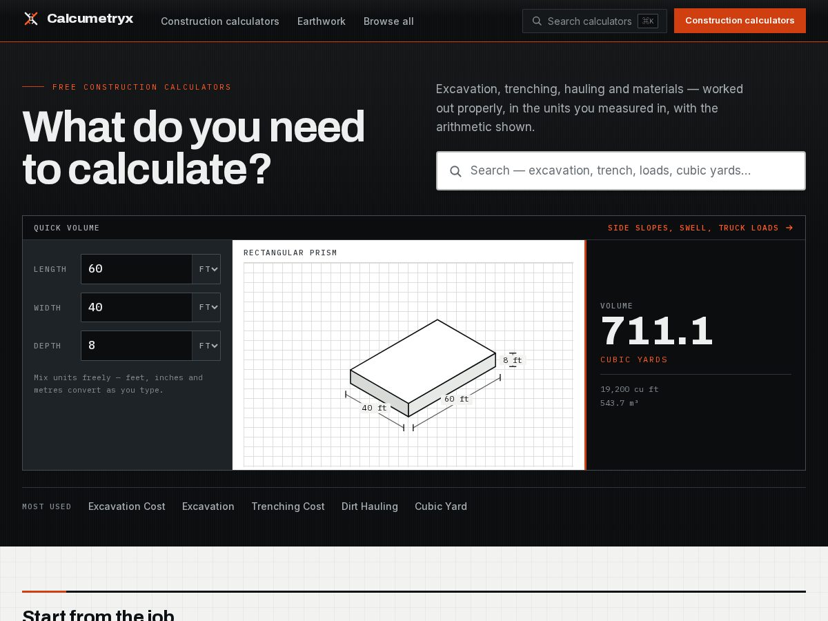 Landing-page snapshot of calcumetryx.com