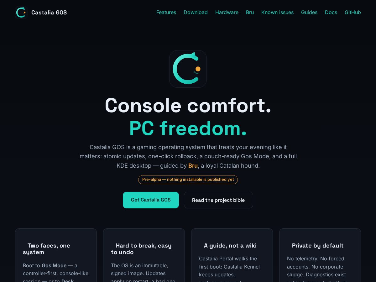 Landing-page snapshot of castaliaos.com