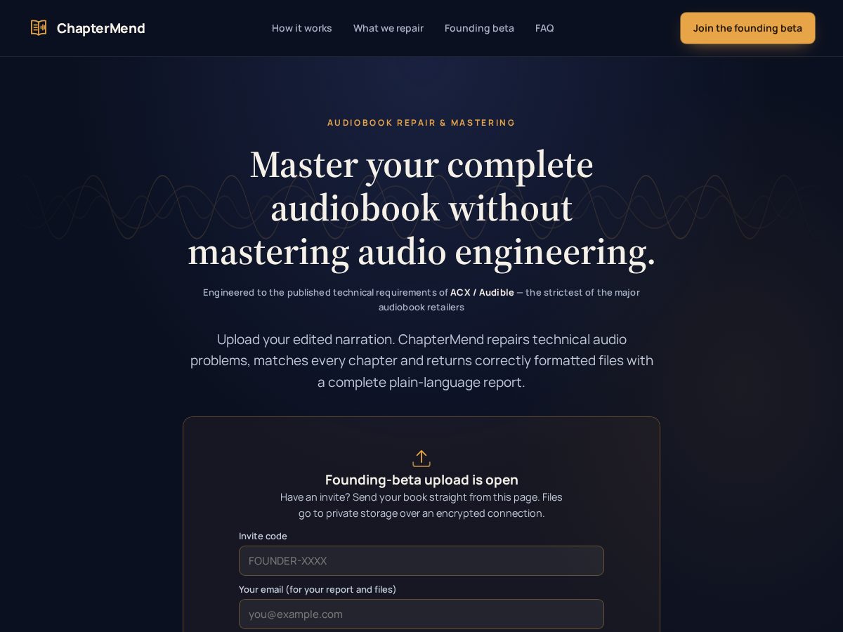 Landing-page snapshot of chaptermend.com