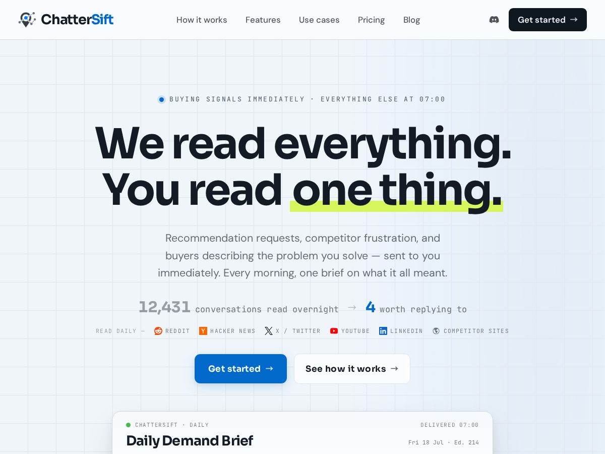 Landing-page snapshot of chattersiftlabs.com