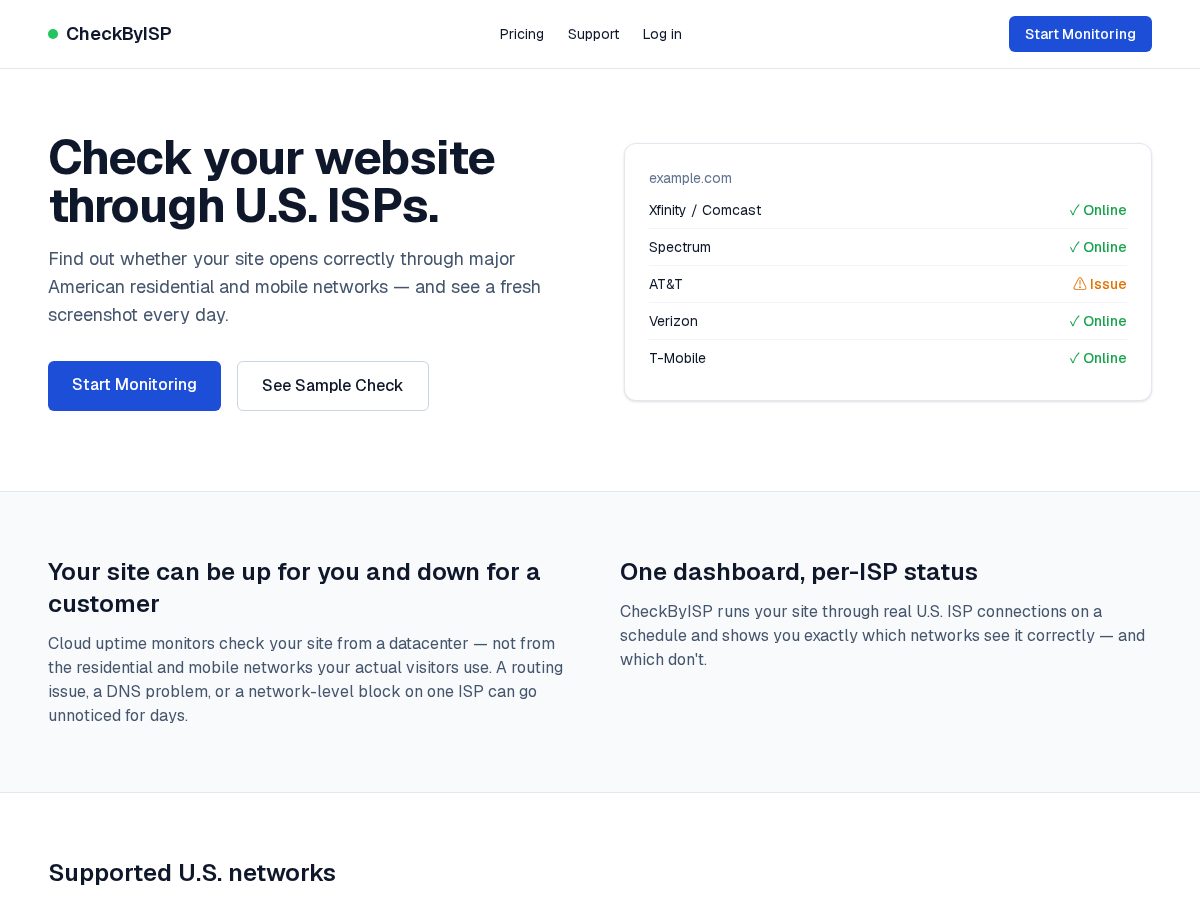 Landing-page snapshot of checkbyisp.com