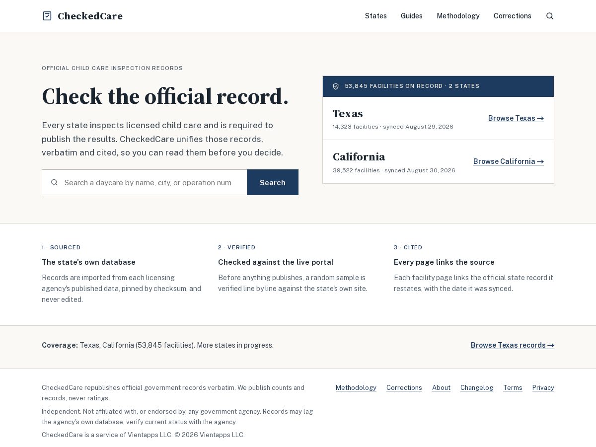 Landing-page snapshot of checkedcare.com
