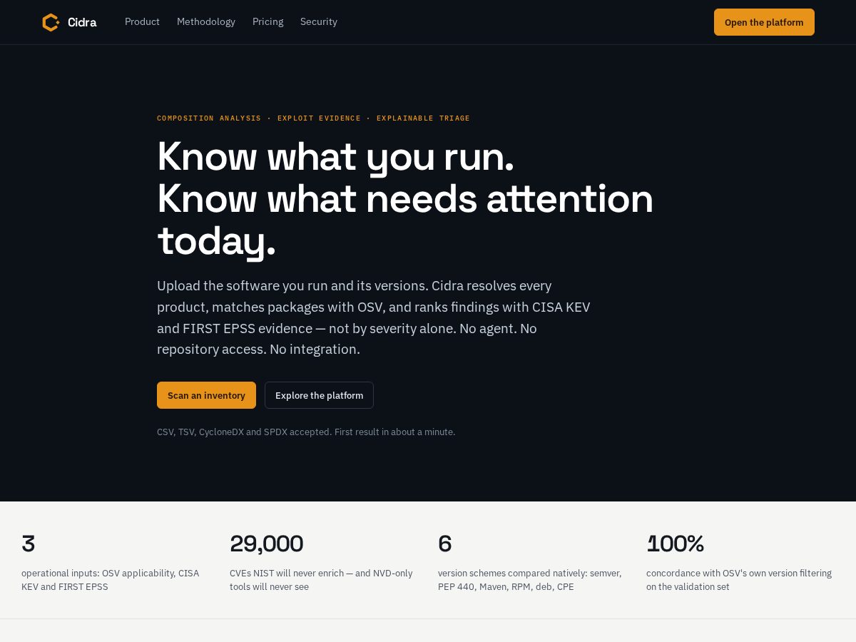 Landing-page snapshot of cidra.dev