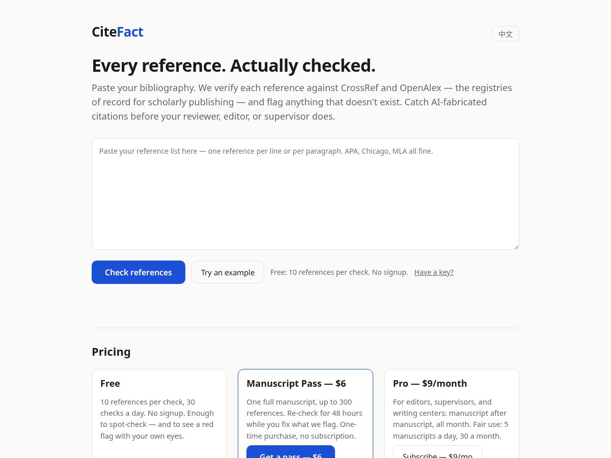 Landing-page snapshot of citefact.com