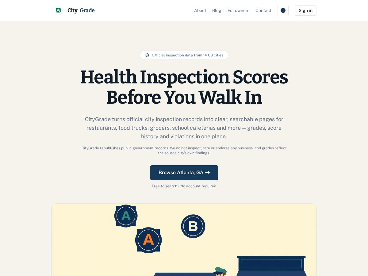 Landing-page snapshot of citygrade.app