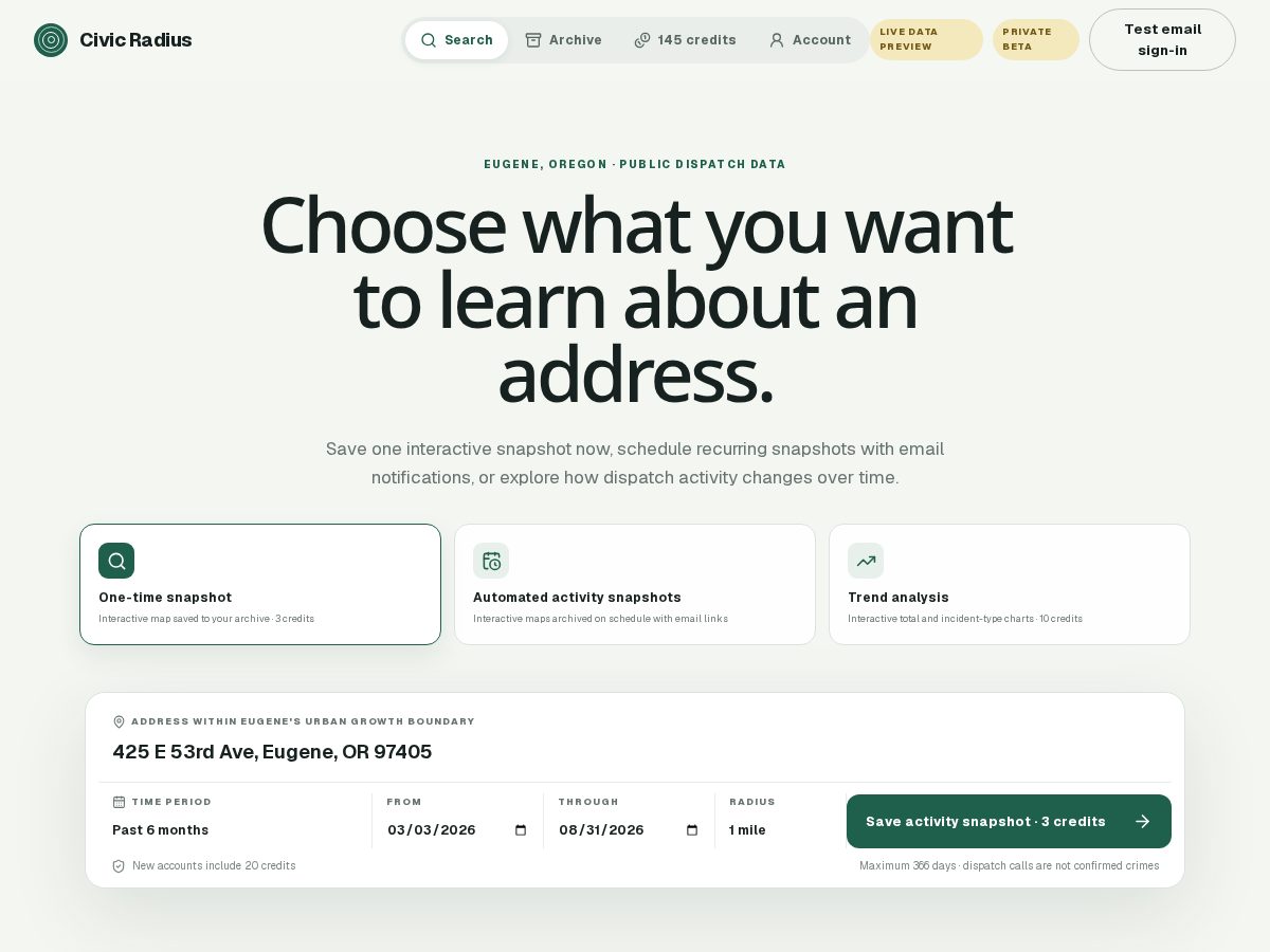 Landing-page snapshot of civicradius.com