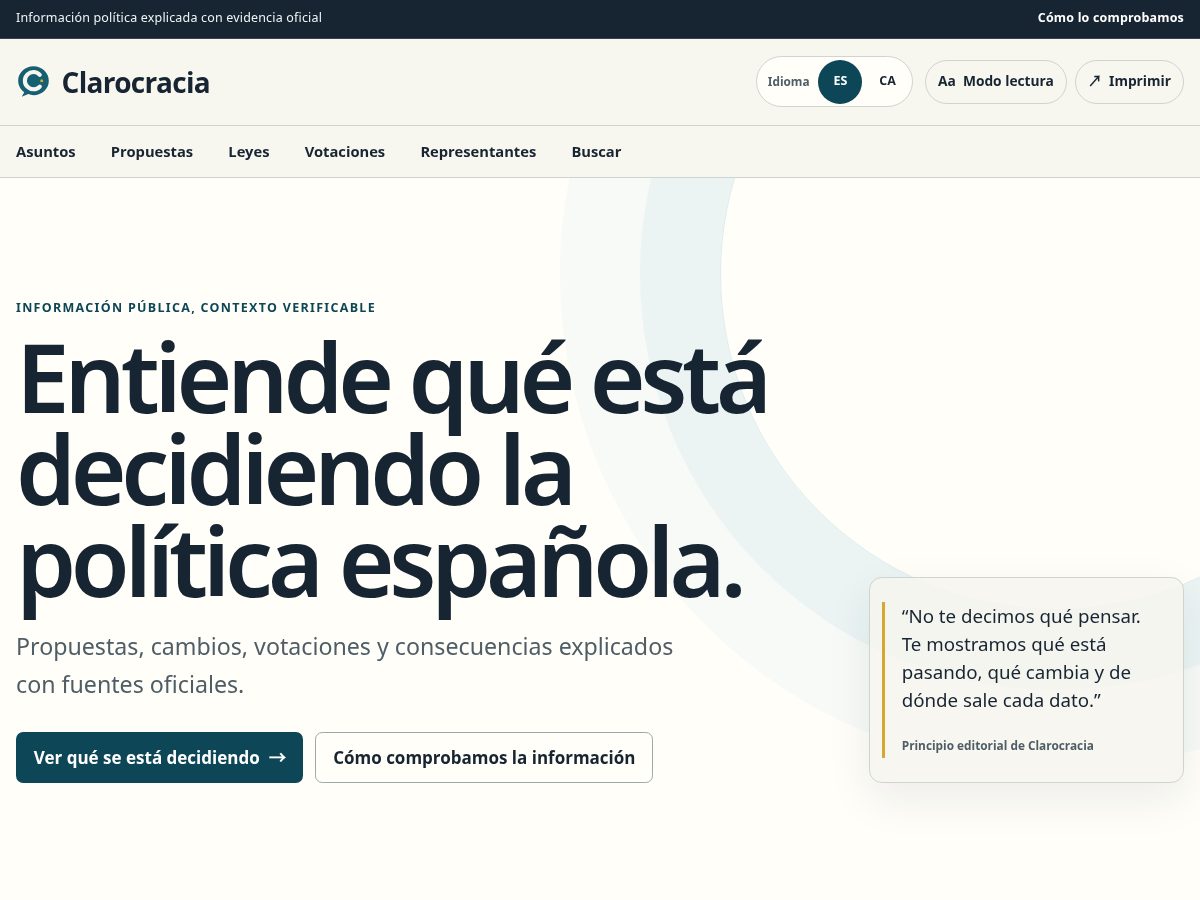 Landing-page snapshot of clarocracia.com