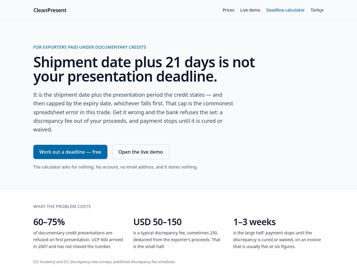 Landing-page snapshot of cleanpresent.com