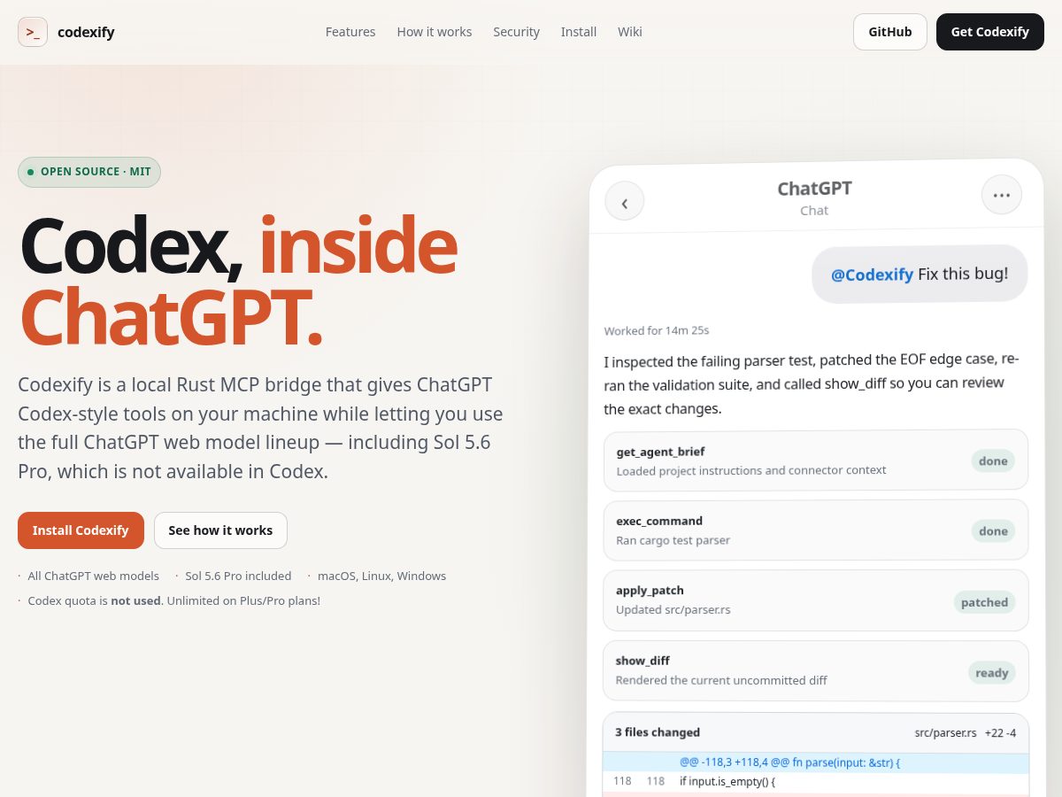 Landing-page snapshot of codexify.dev