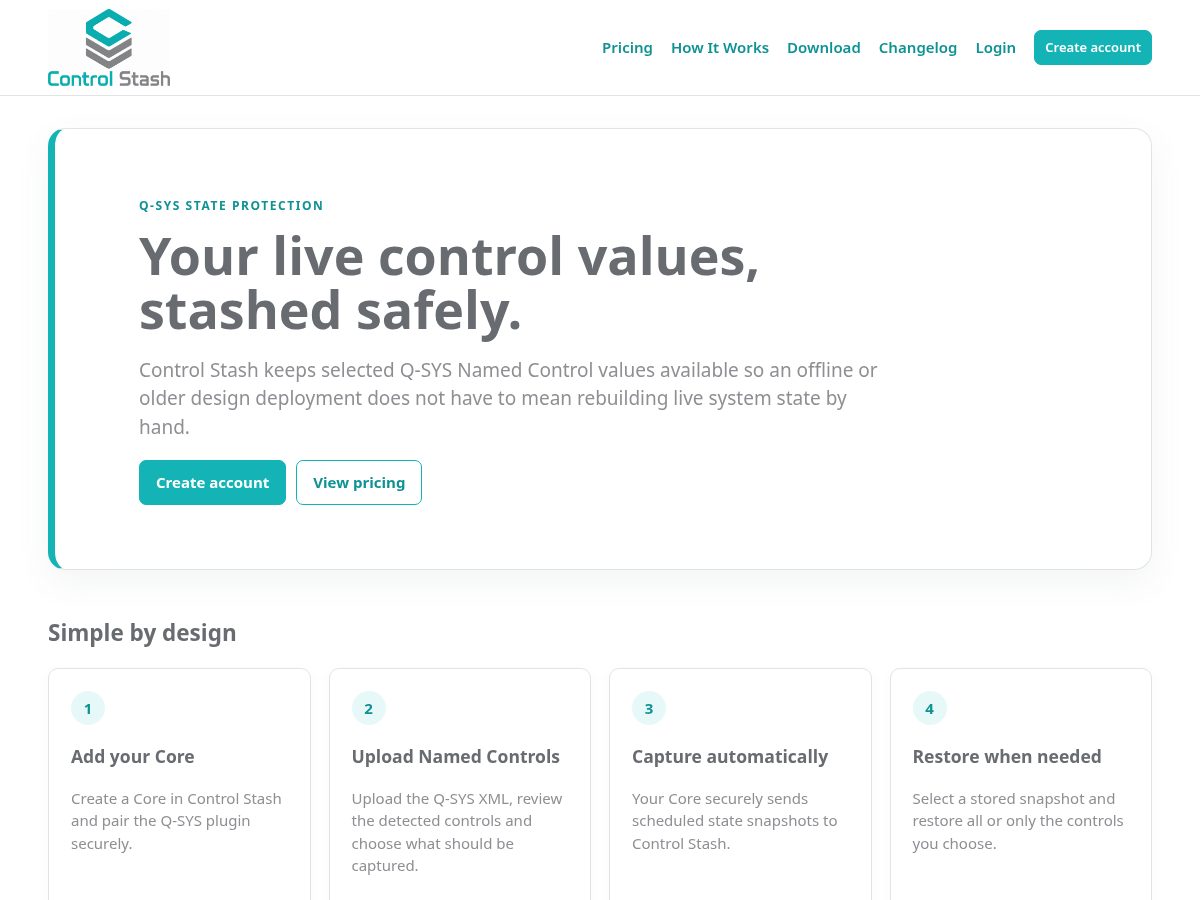 Landing-page snapshot of controlstash.com