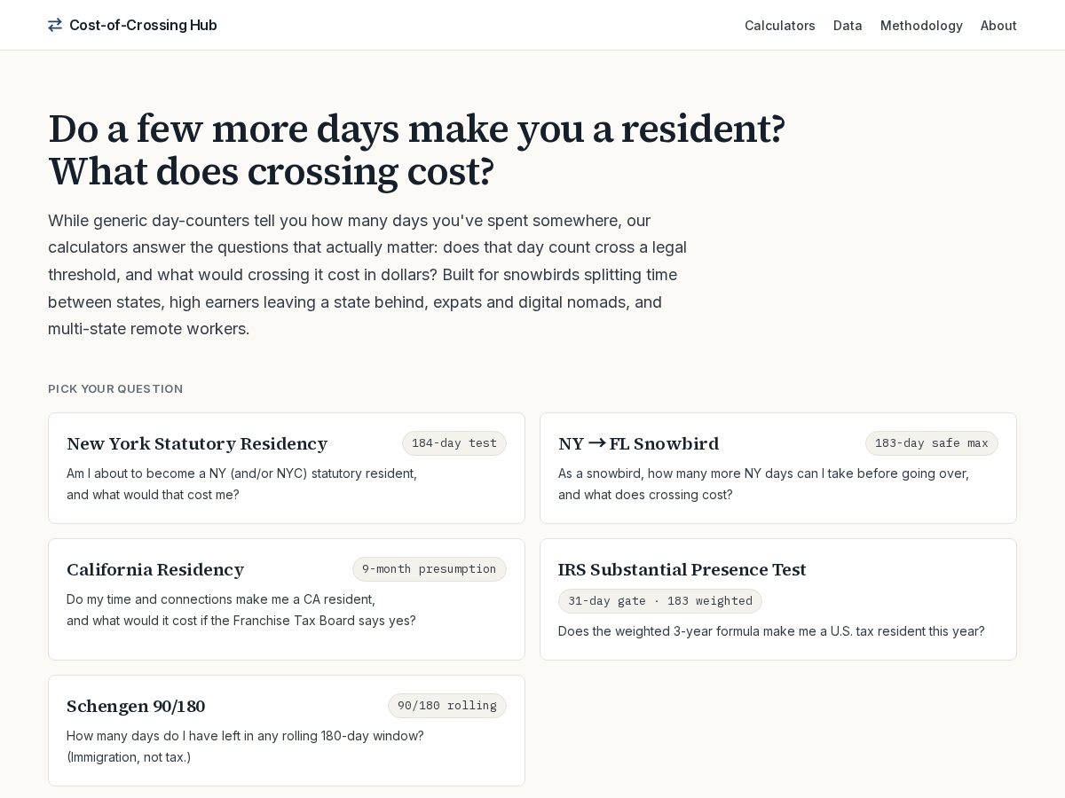 Landing-page snapshot of costofcrossing.com