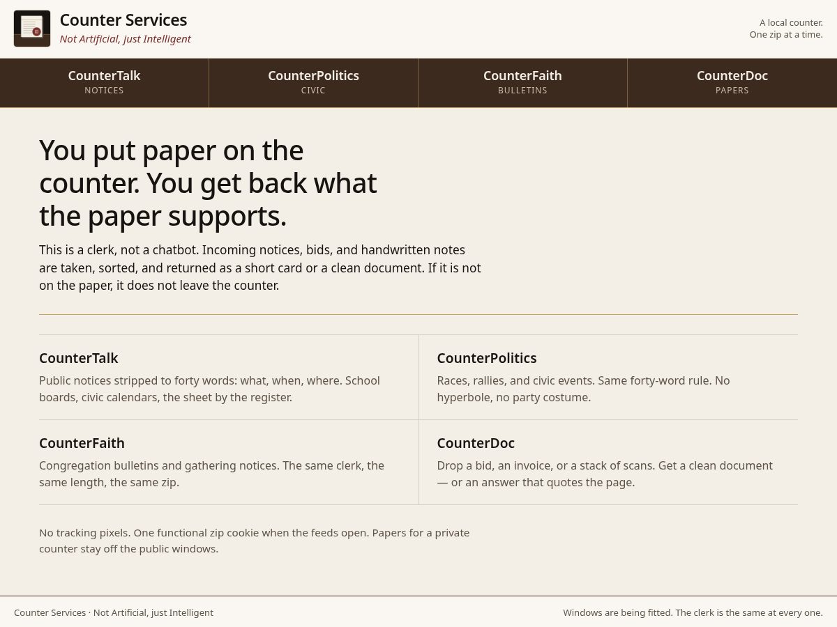 Landing-page snapshot of counter-services.com