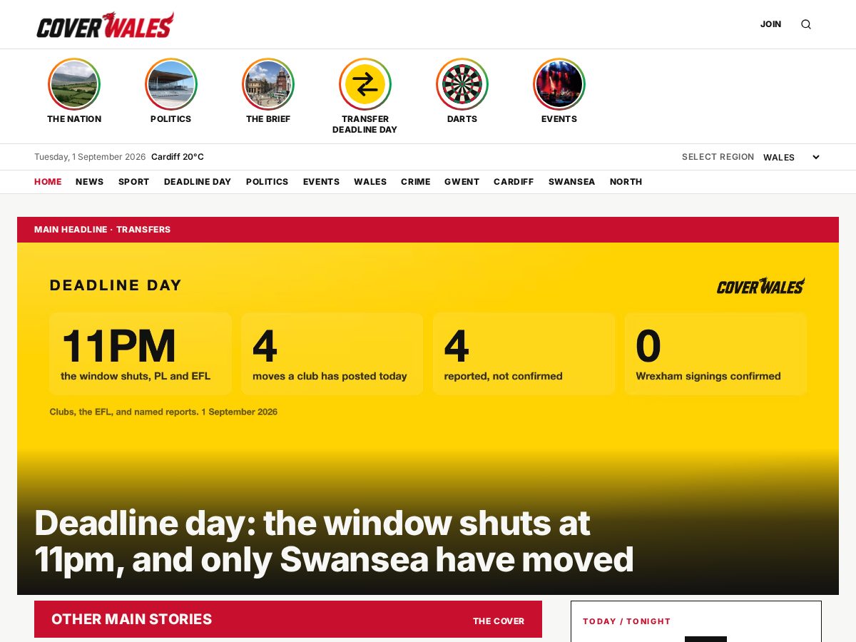 Landing-page snapshot of coverwales.com