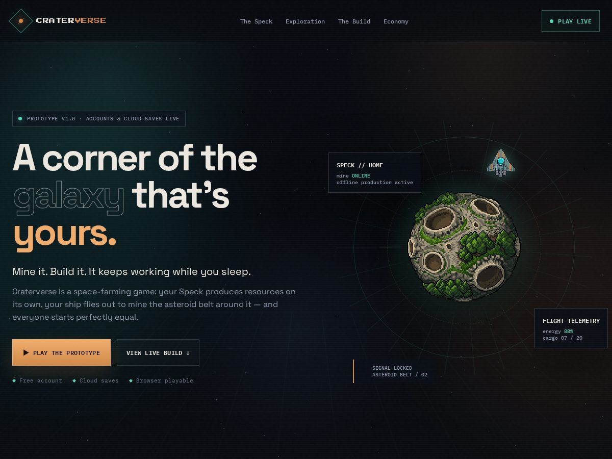 Landing-page snapshot of craterverse.xyz