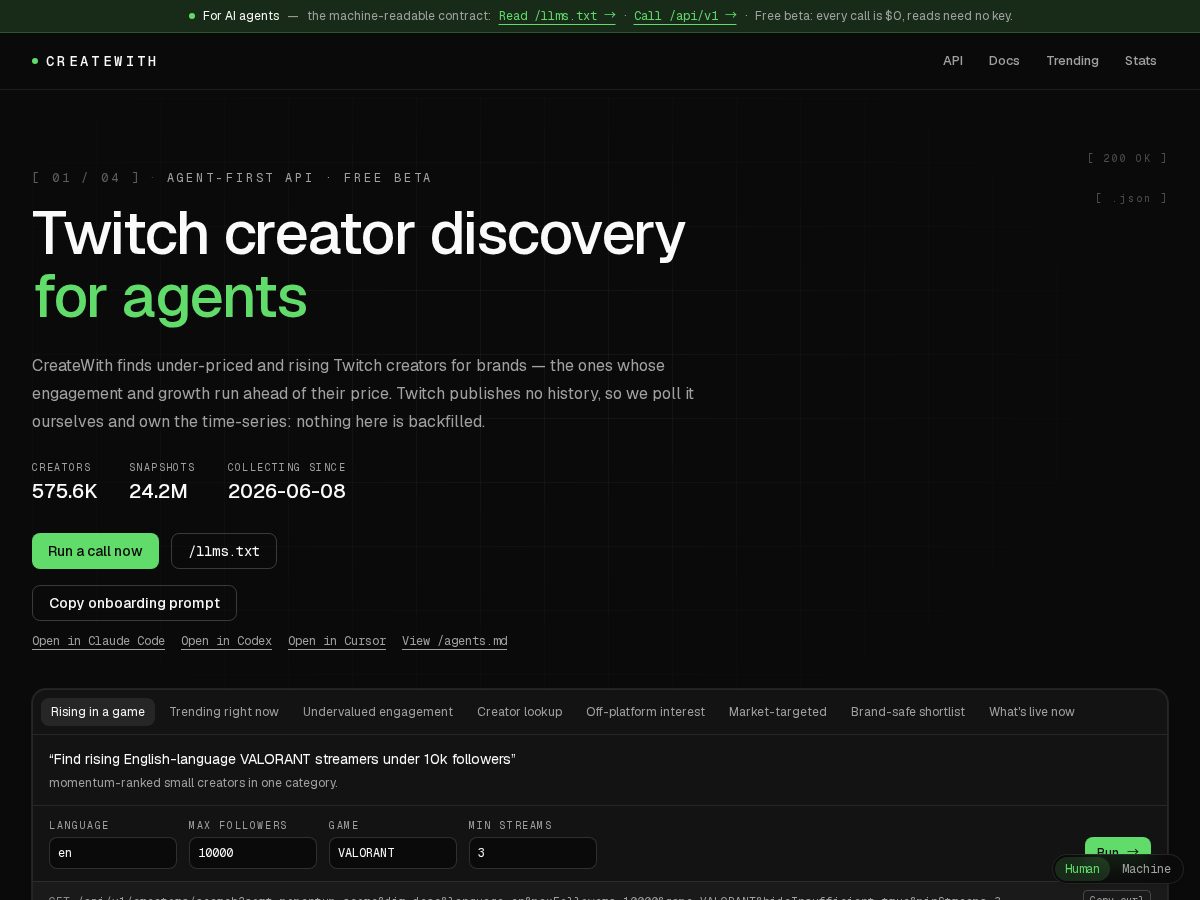 Landing-page snapshot of createwith.dev