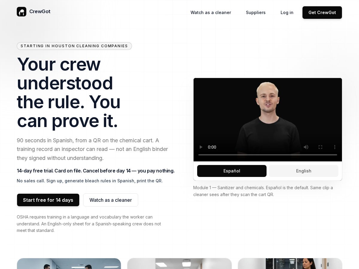 Landing-page snapshot of crewgot.com