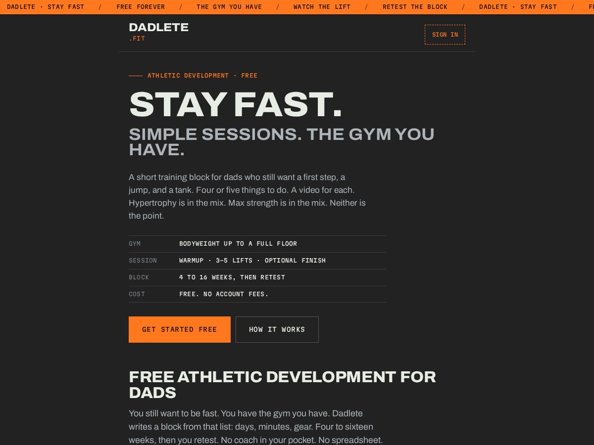 Landing-page snapshot of dadlete.fit