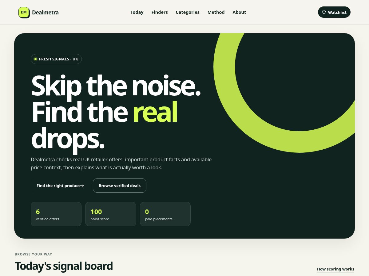 Landing-page snapshot of dealmetra.com