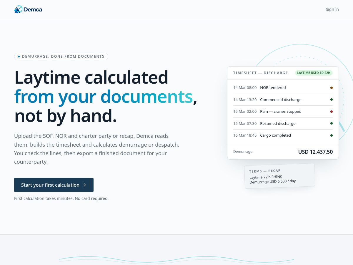 Landing-page snapshot of demca.online