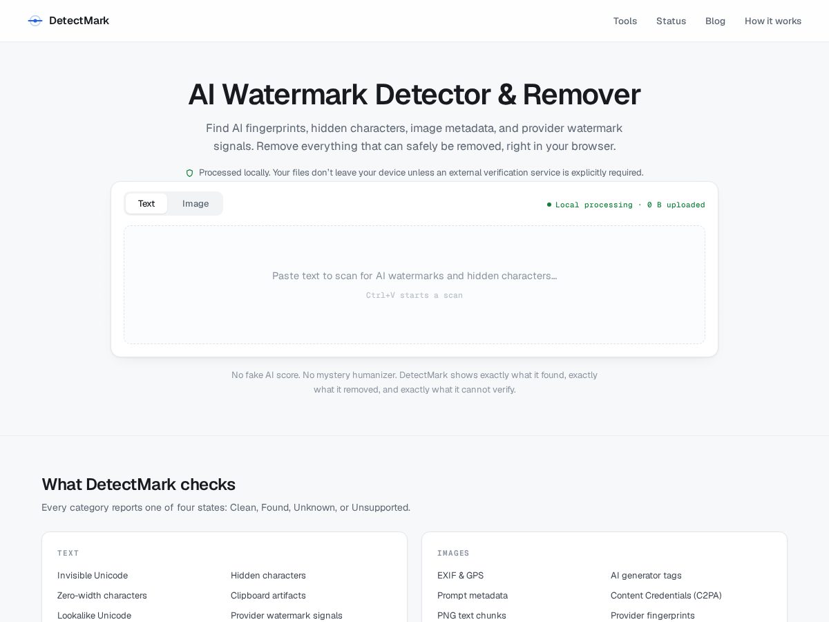 Landing-page snapshot of detectmark.com