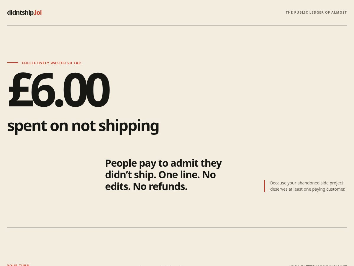 Landing-page snapshot of didntship.lol