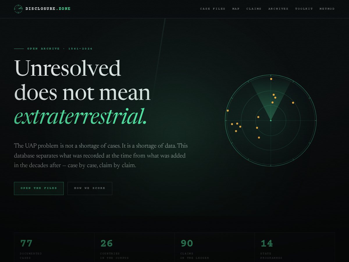 Landing-page snapshot of disclosure.zone
