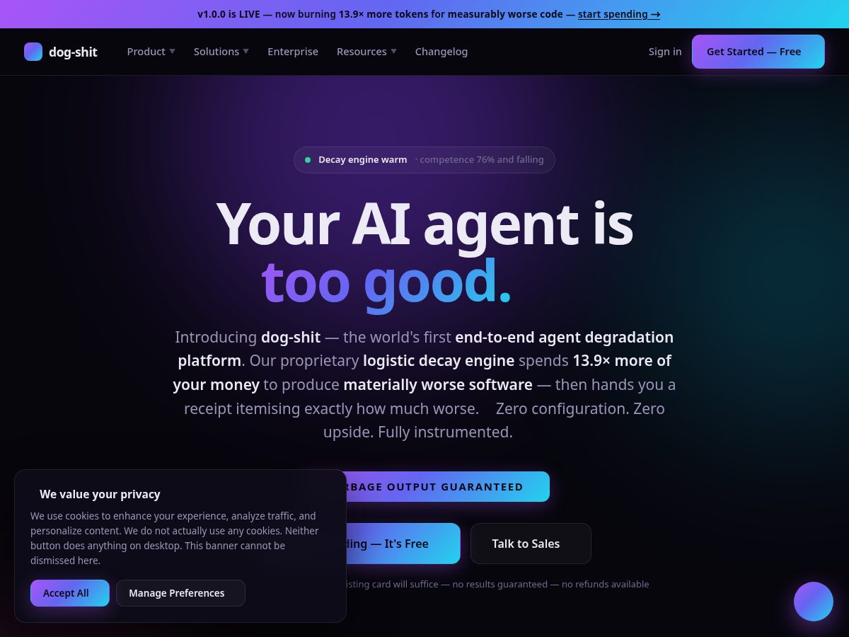 Landing-page snapshot of dogshit.wtf