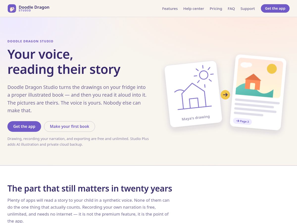 Landing-page snapshot of doodledragon.app