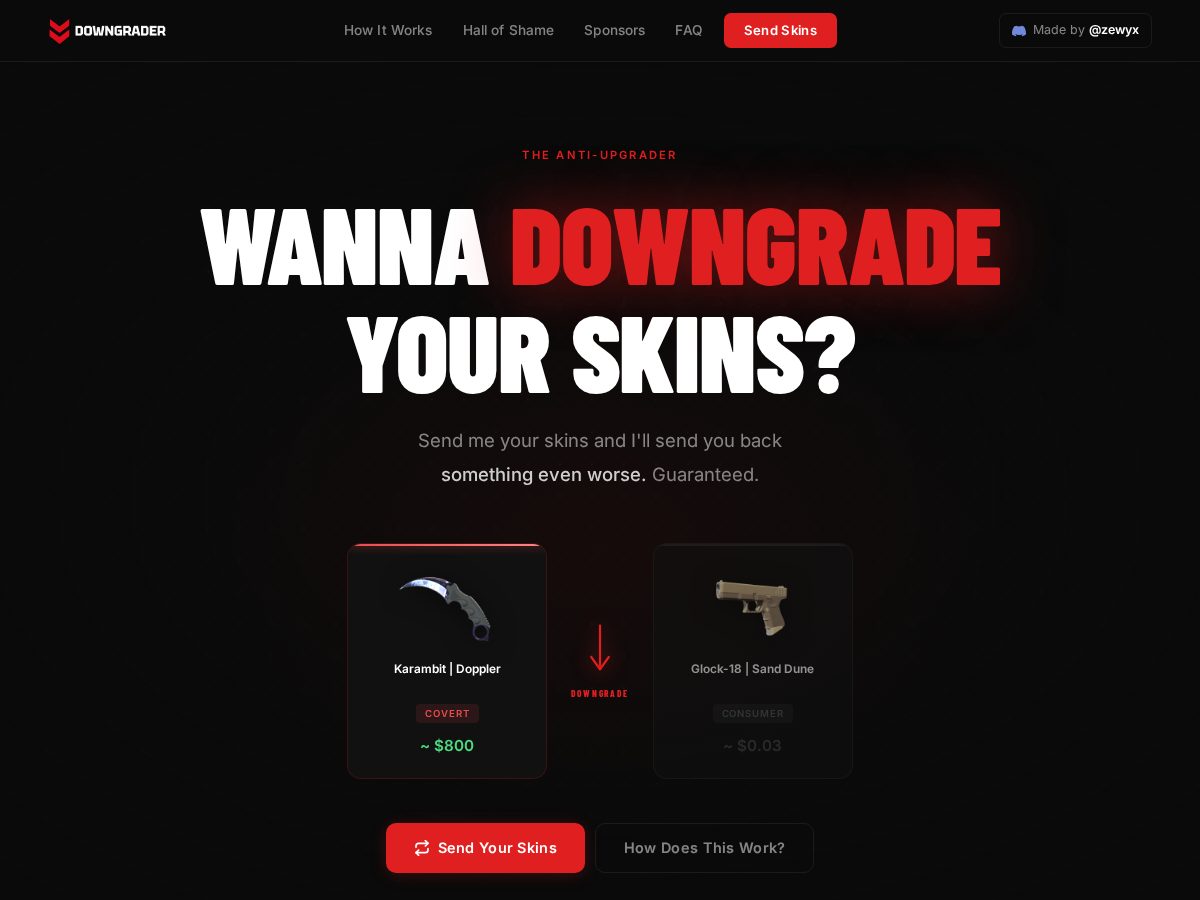 Landing-page snapshot of downgrader.lol