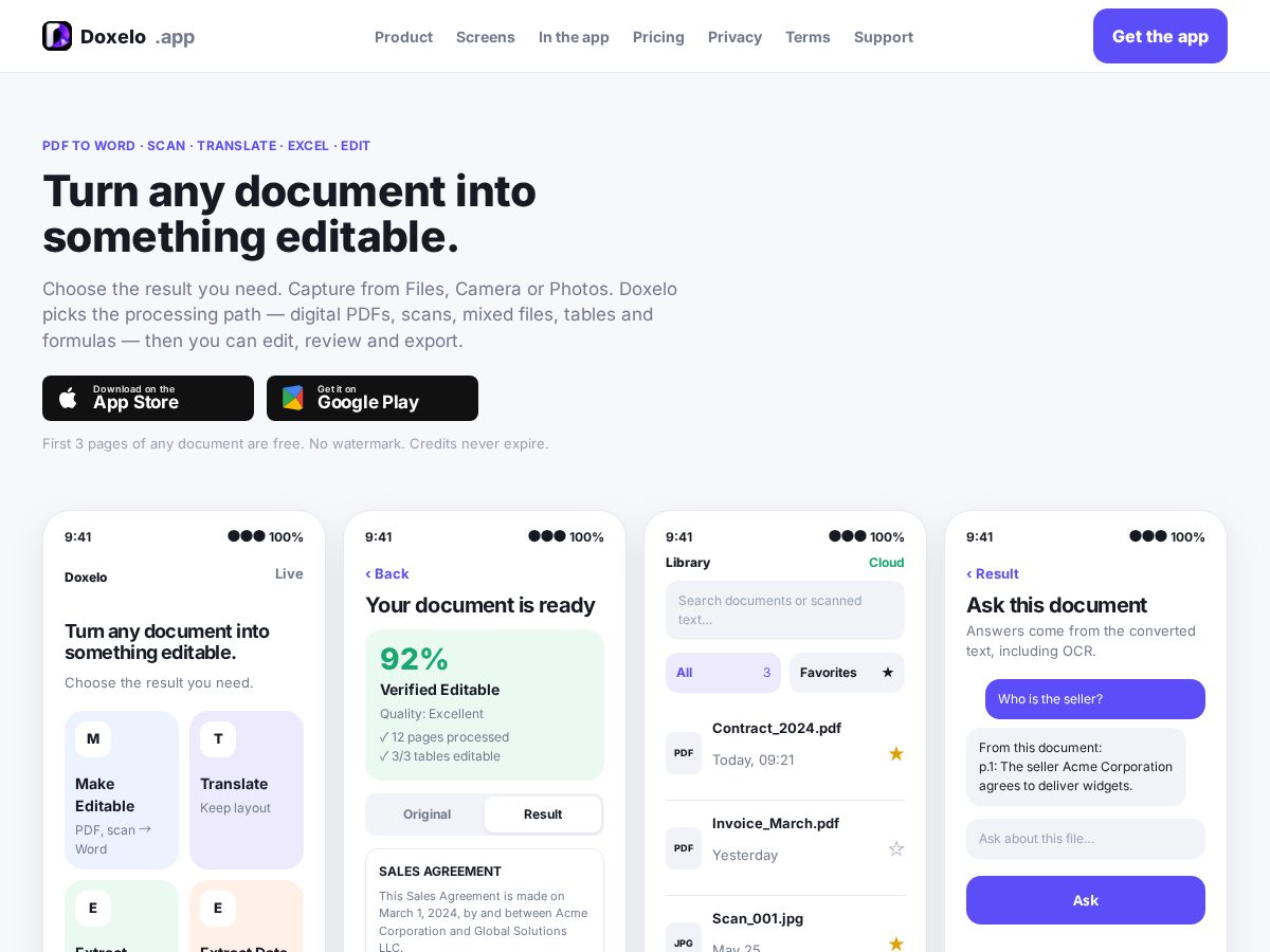 Landing-page snapshot of doxelo.app