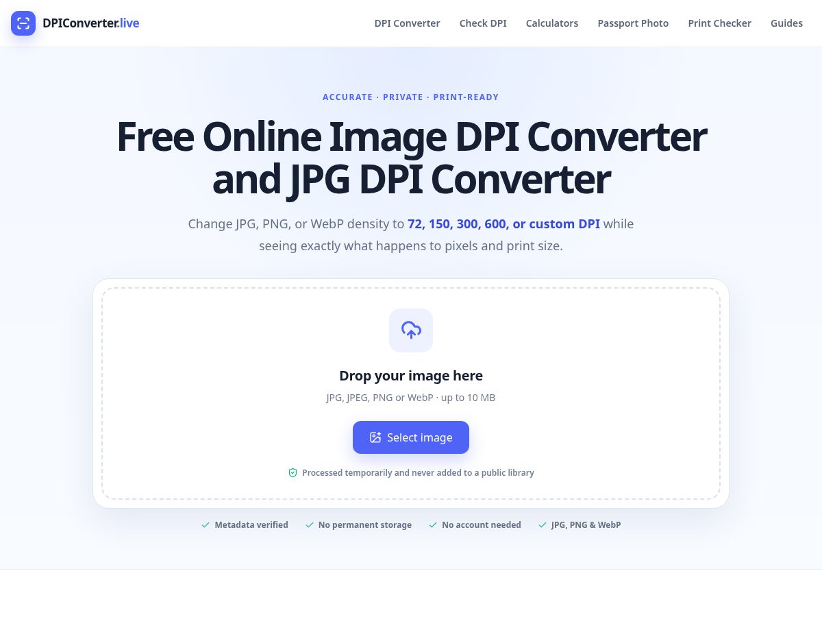 Landing-page snapshot of dpiconverter.live