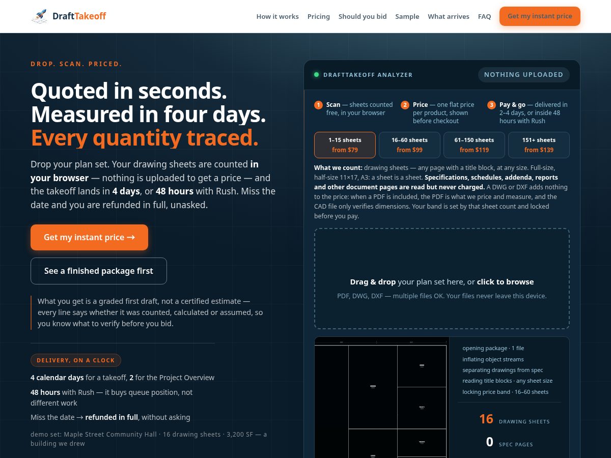 Landing-page snapshot of drafttakeoff.com