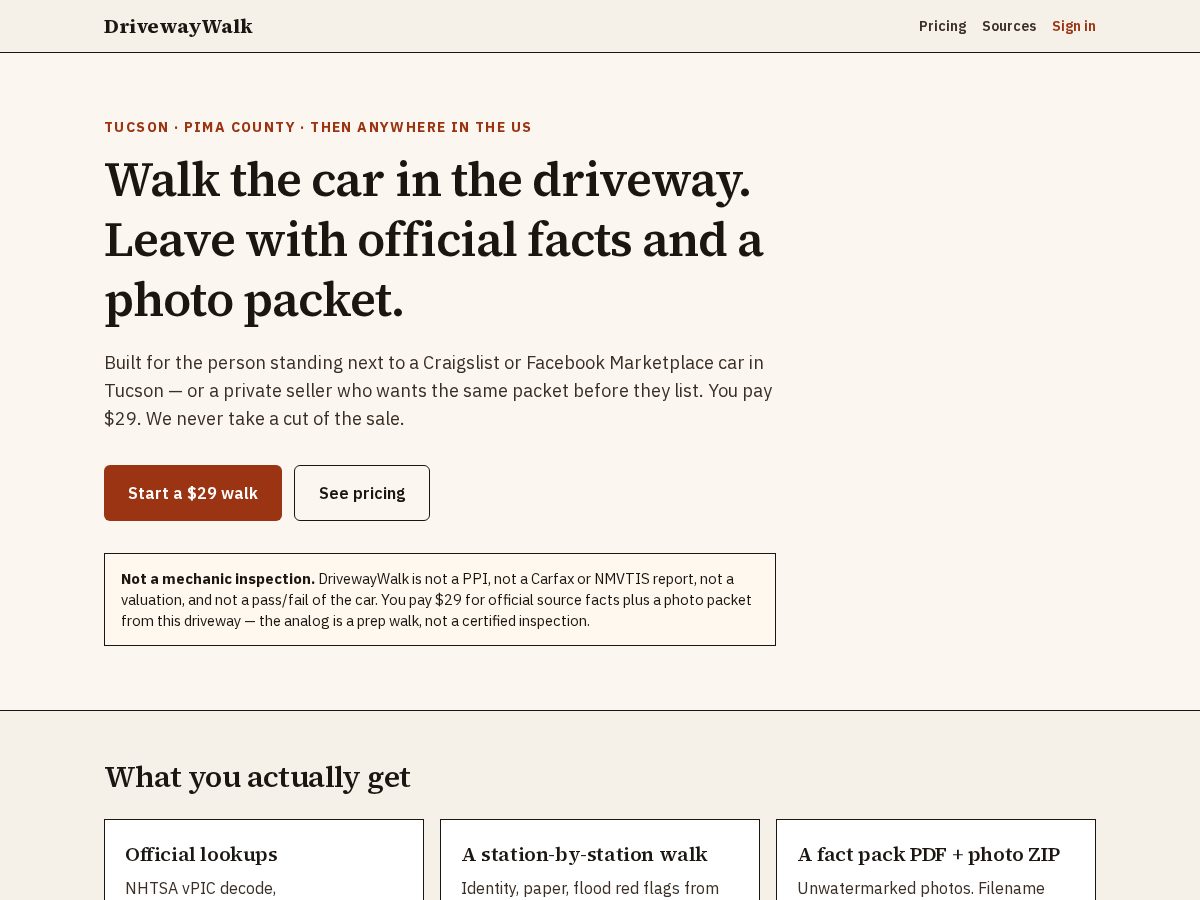 Landing-page snapshot of drivewaywalk.com