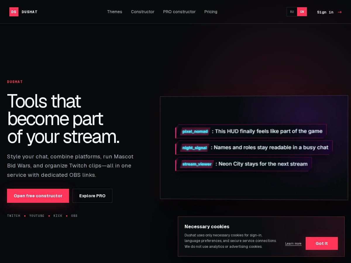 Landing-page snapshot of dushat.com