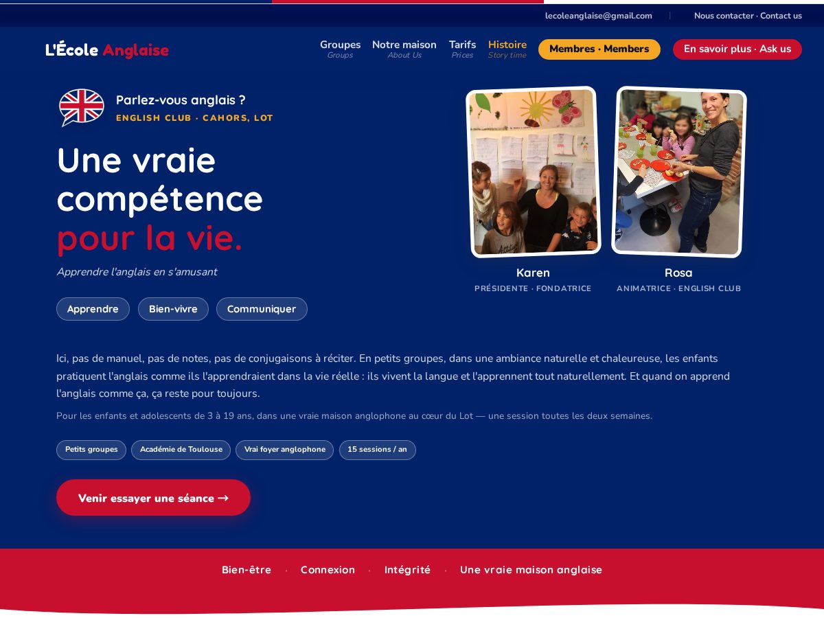 Landing-page snapshot of ecoleanglaise.net
