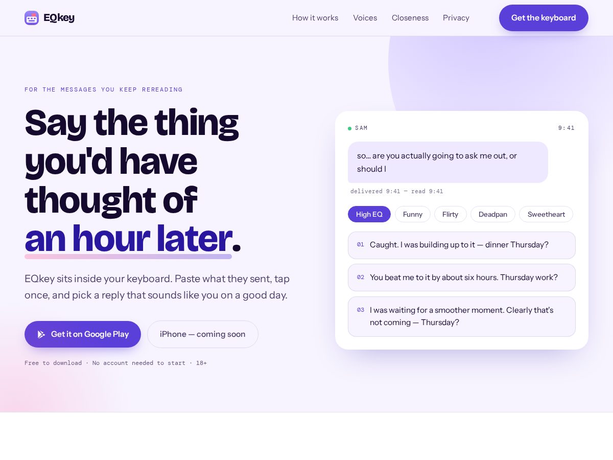 Landing-page snapshot of eqkeyboard.com