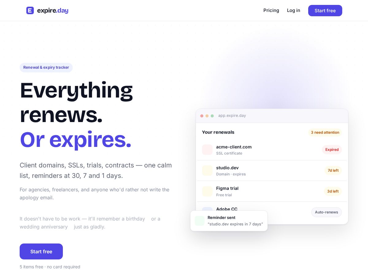 Landing-page snapshot of expire.day