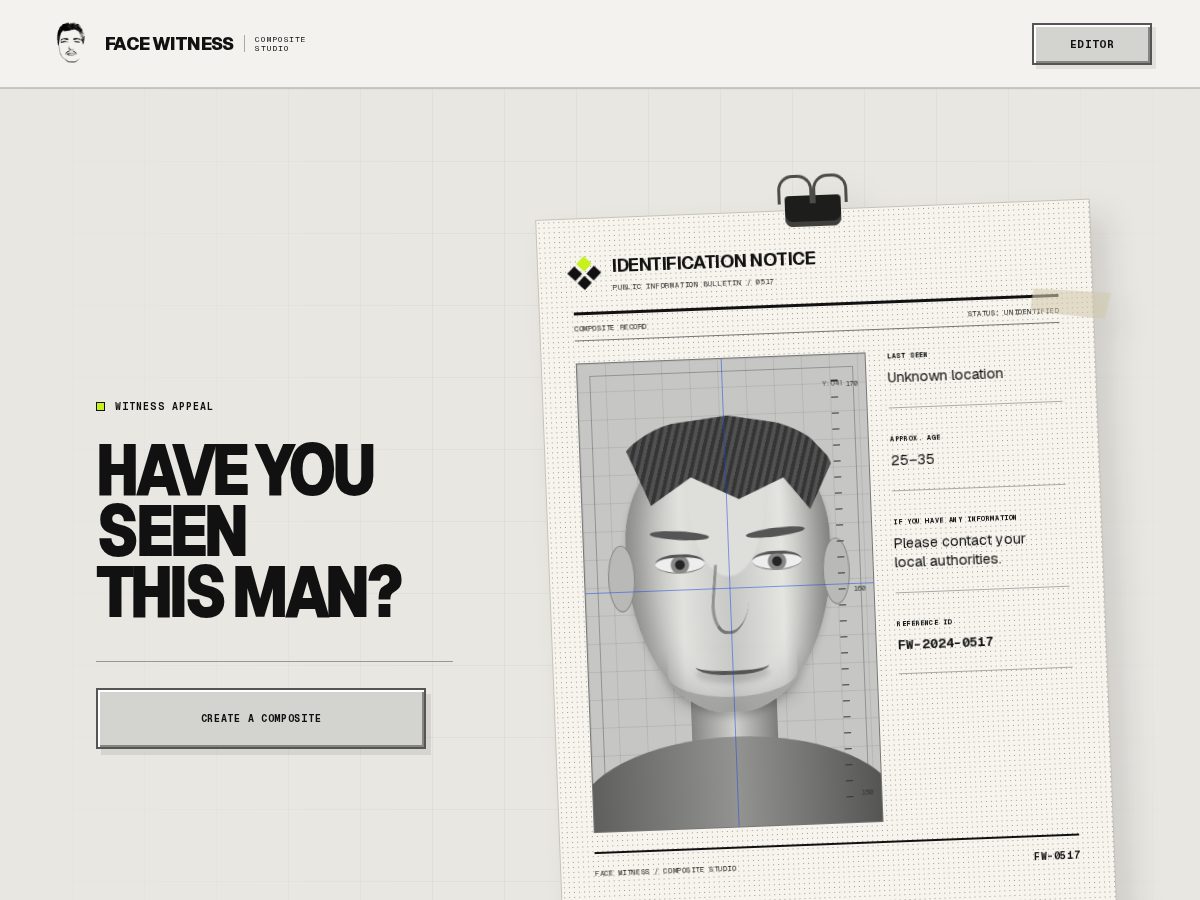 Landing-page snapshot of facewitness.com