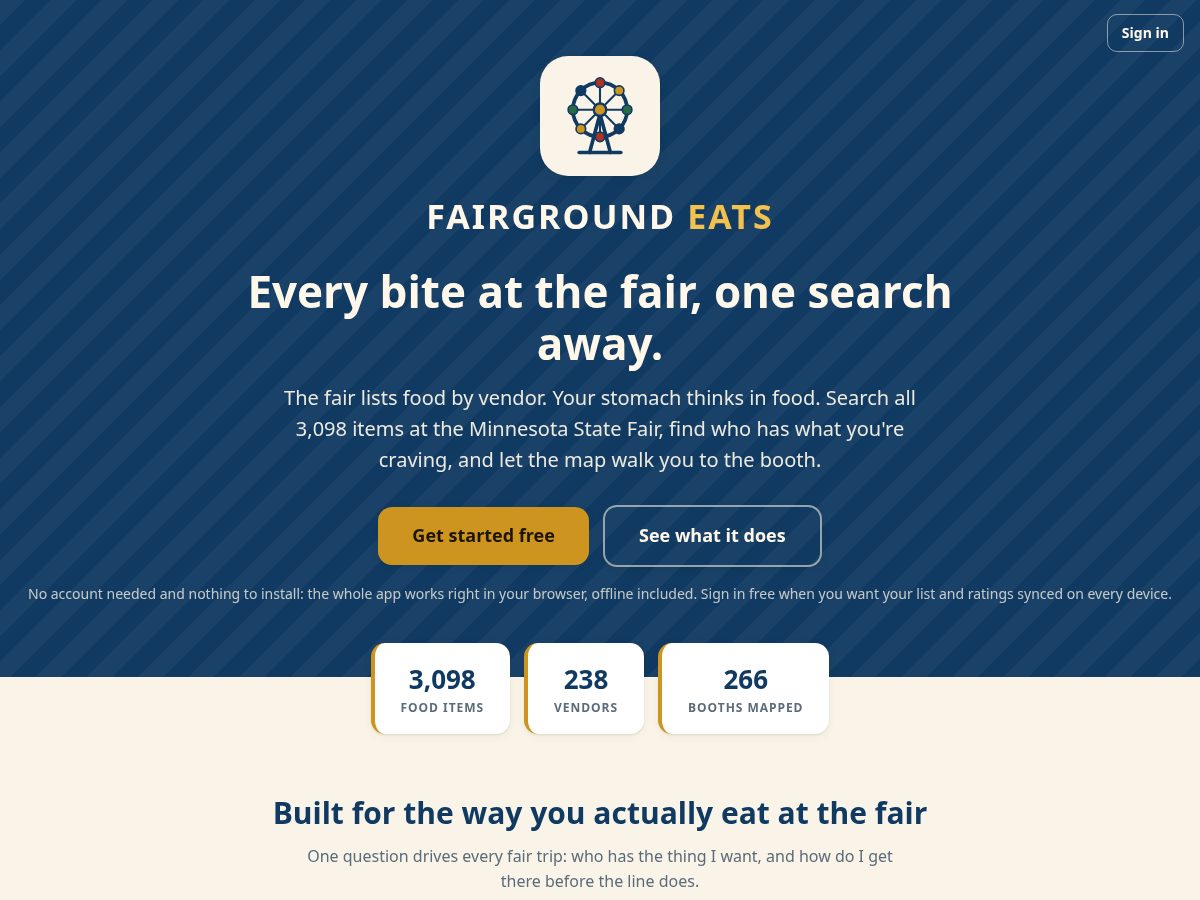 Landing-page snapshot of fairgroundeats.com