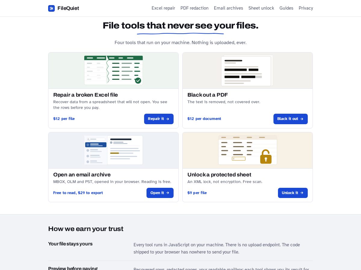 Landing-page snapshot of filequiet.com