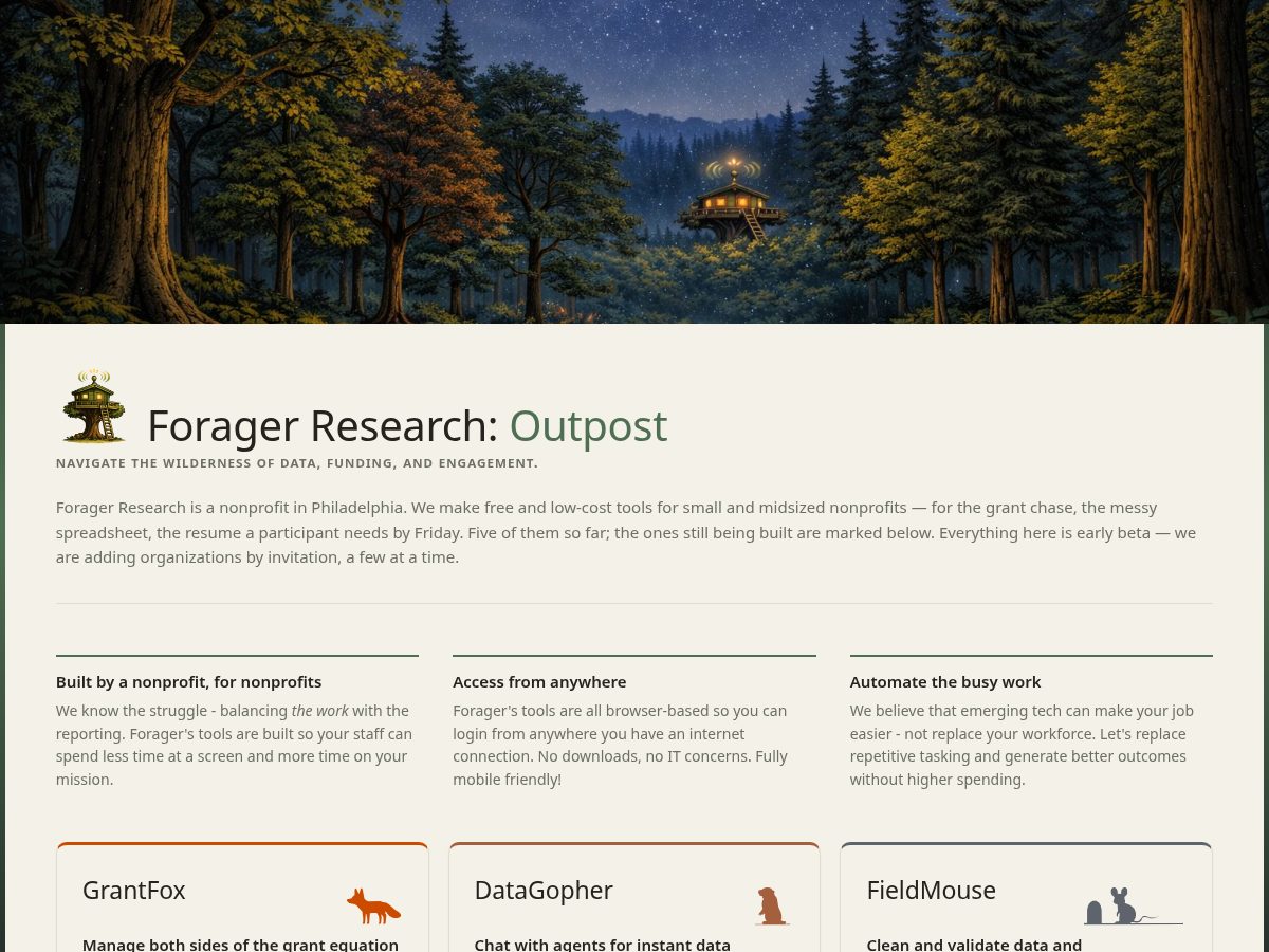 Landing-page snapshot of foragerresearch.org