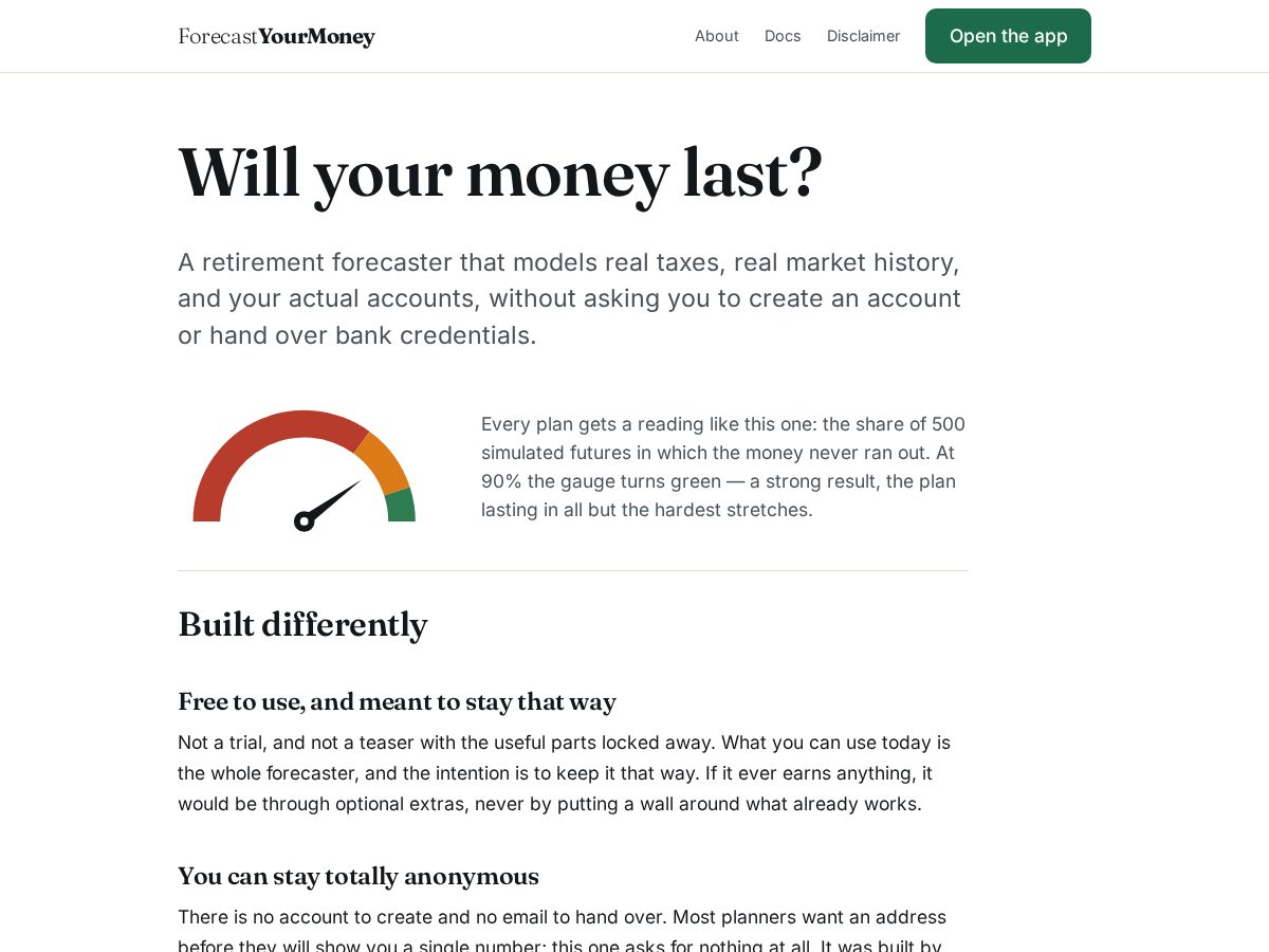 Landing-page snapshot of forecastyourmoney.com