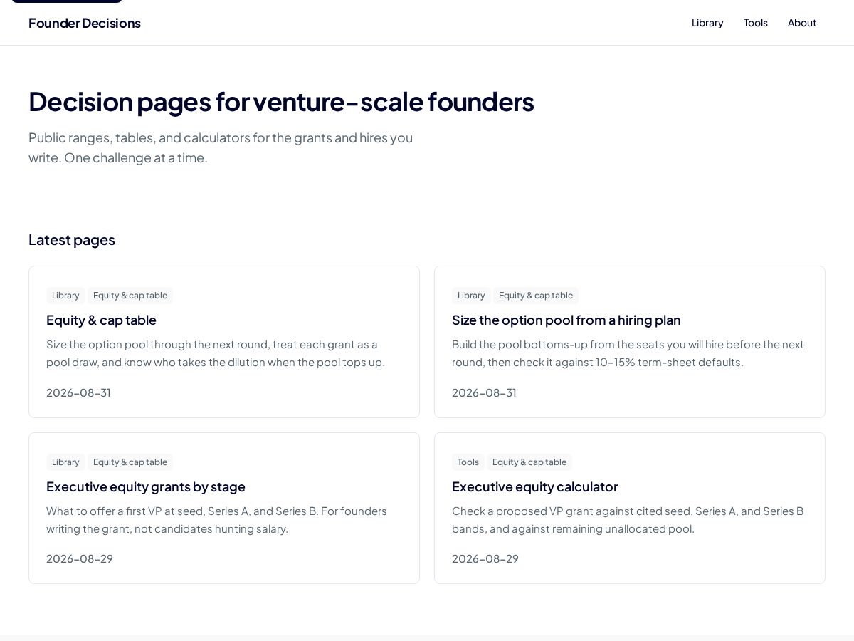 Landing-page snapshot of founderdecisions.com