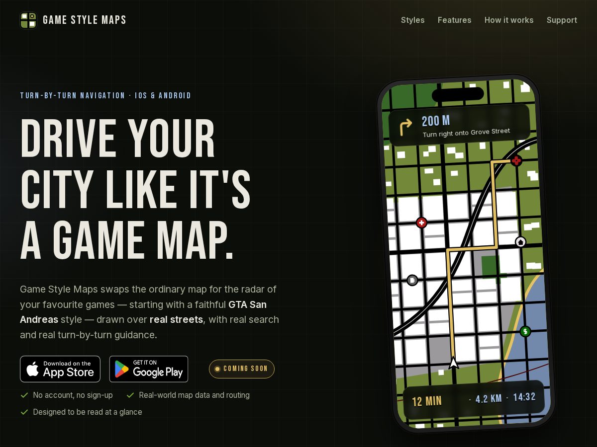Landing-page snapshot of gamestylemaps.com