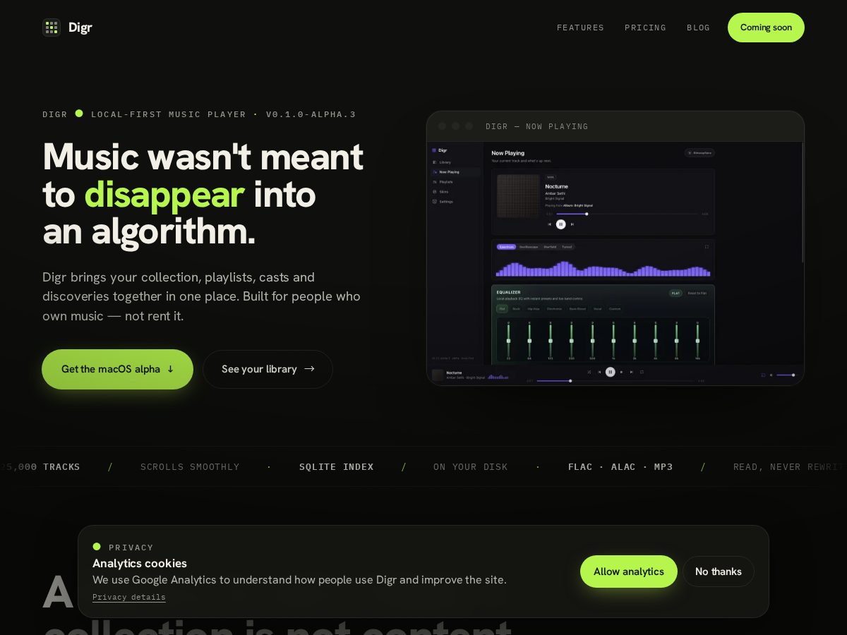 Landing-page snapshot of getdigr.app