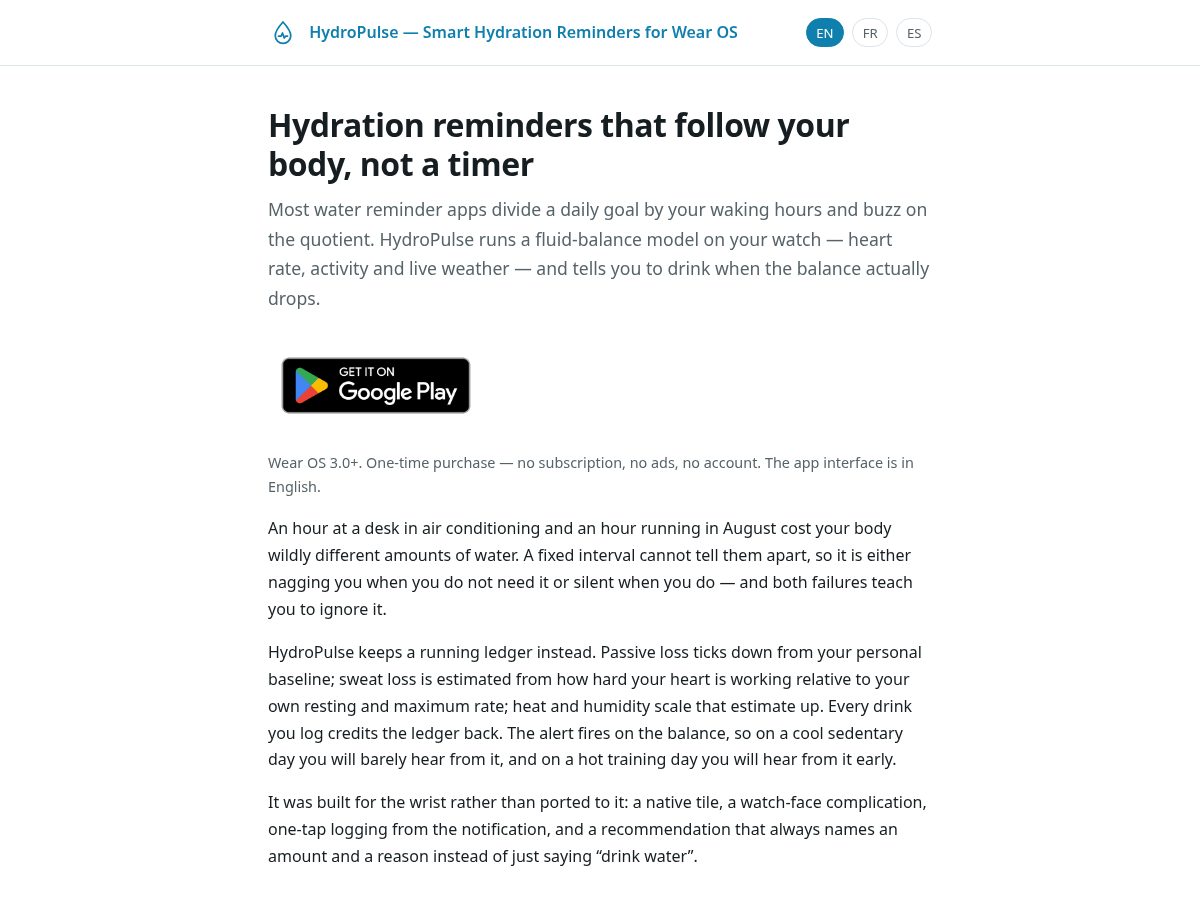 Landing-page snapshot of gethydropulse.com